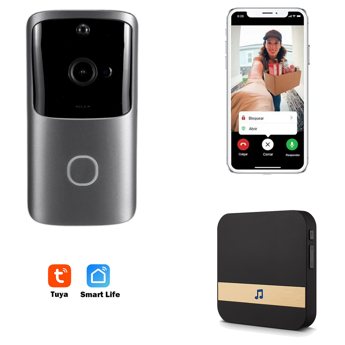 Anjielosmart-videoportero WiFi de 7 para el hogar, timbre de puerta Tuya  con cámara de detección de movimiento, Cable WiFi, videoportero